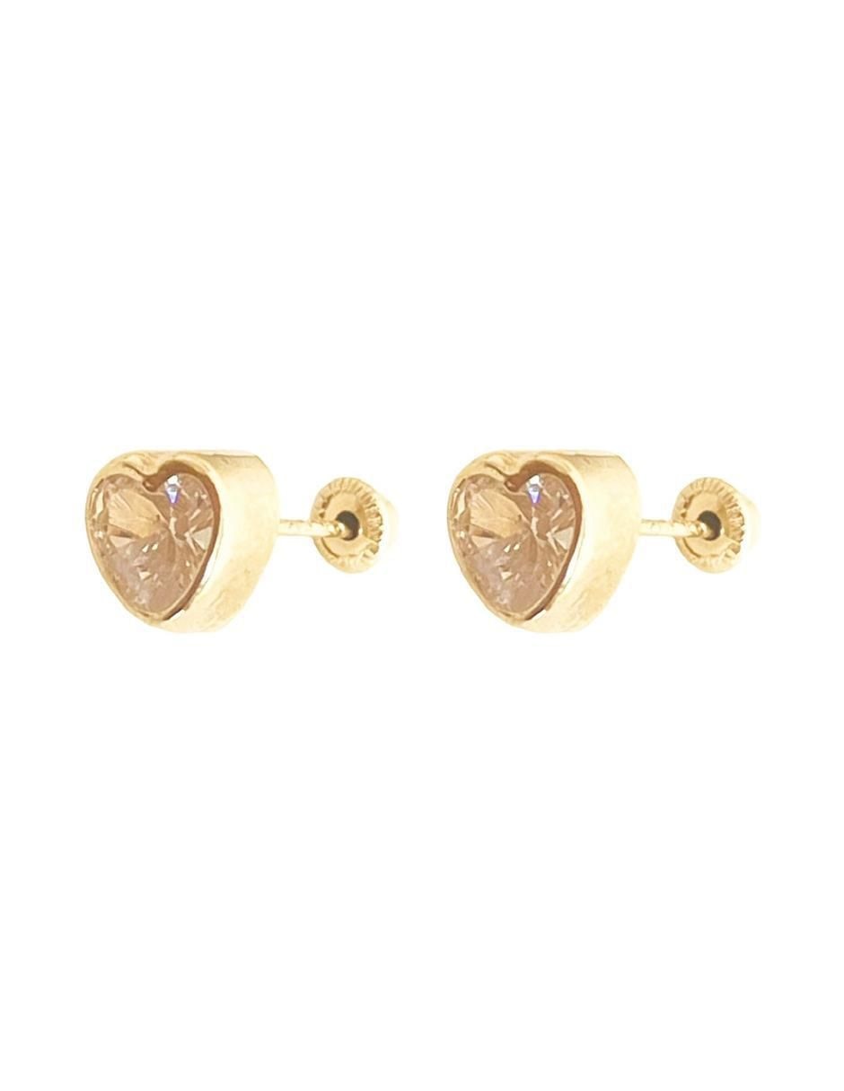 Broqueles de corazón de oro con acabado brillante zirconia 3