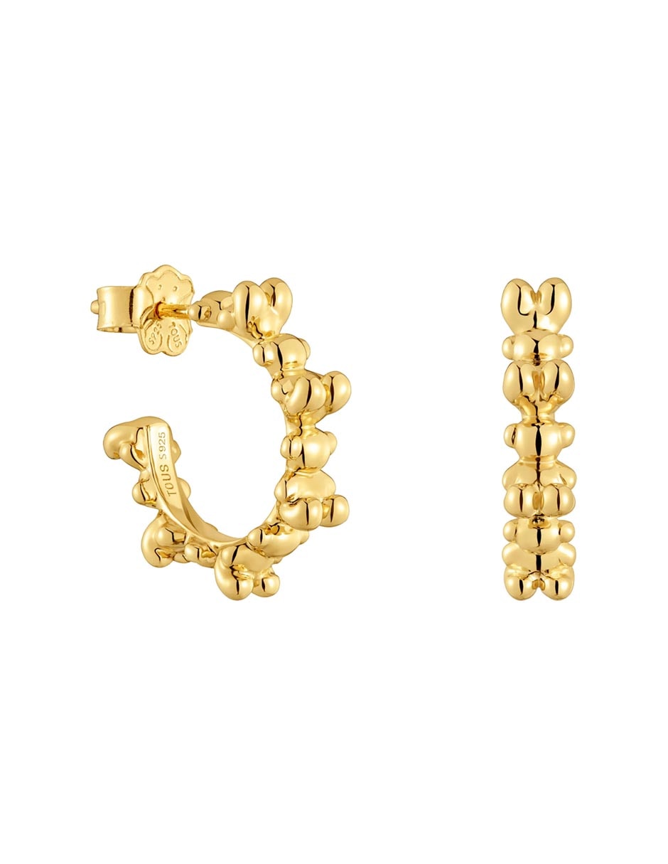 Aretes de aro de oso Bold Bear de plata P 925 con acabado baño de oro