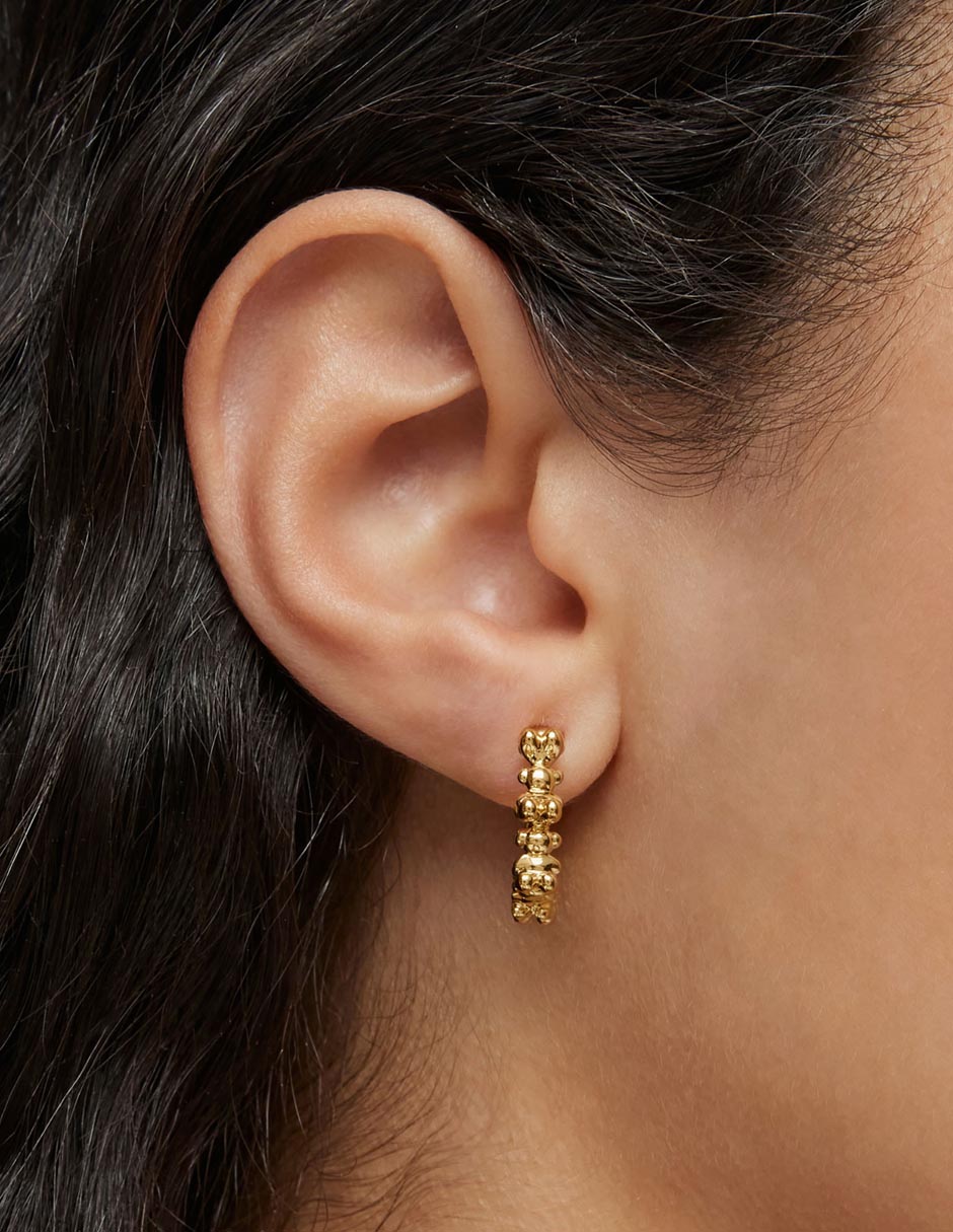 Aretes de aro de oso Bold Bear de plata P 925 con acabado baño de oro 3