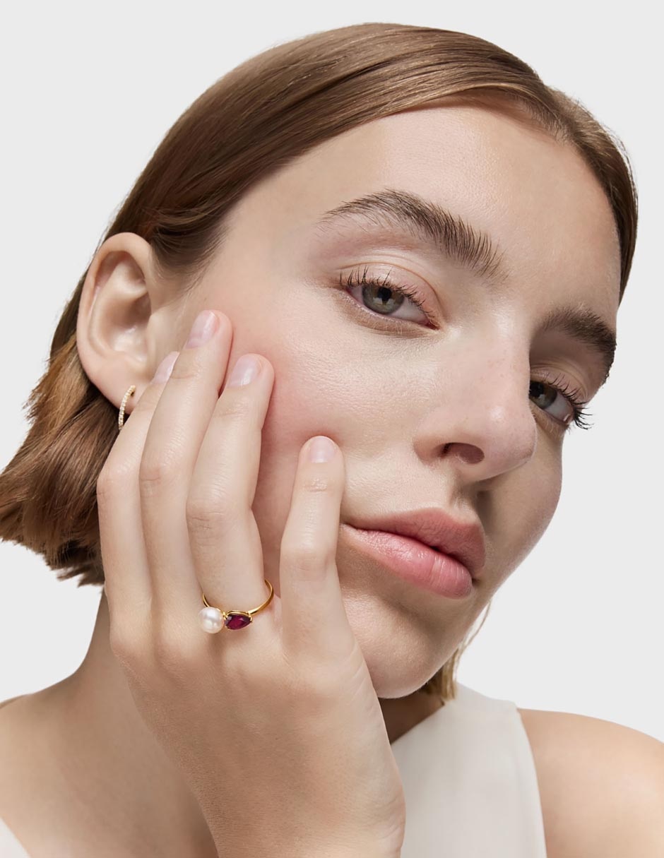 Anillo con gema Ivette 18 k de oro rodolita brillante 3