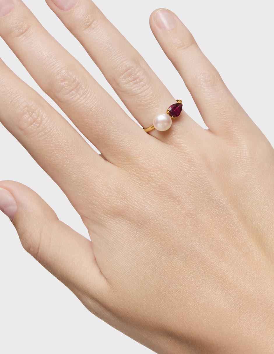 Anillo con gema Ivette 18 k de oro rodolita brillante 4