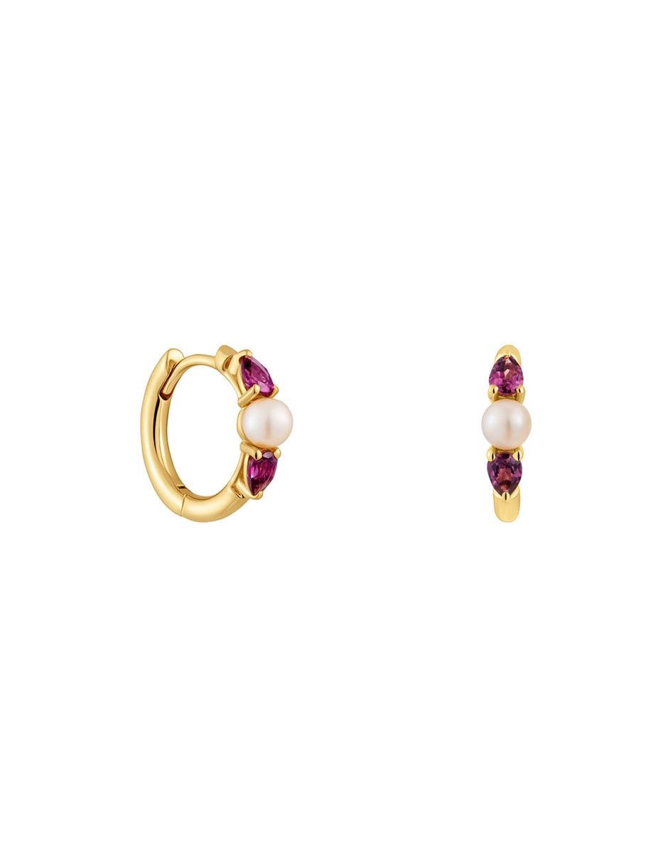 Aretes de aro Ivette de oro blanco con acabado brillante perla Aretes de aro Ivette de oro blanco con acabado brillante perla