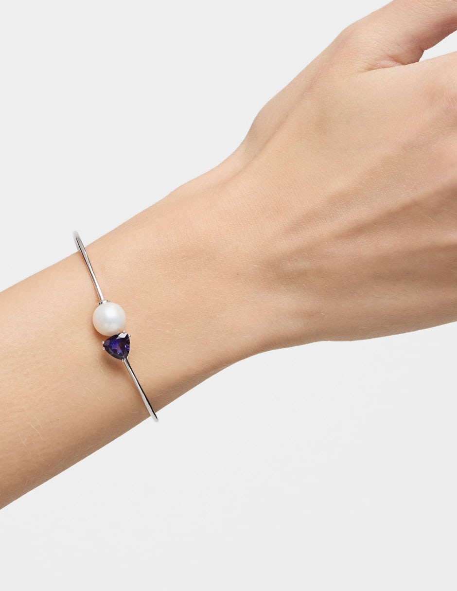 Pulsera de oro blanco con perla 18 k Ivette 5
