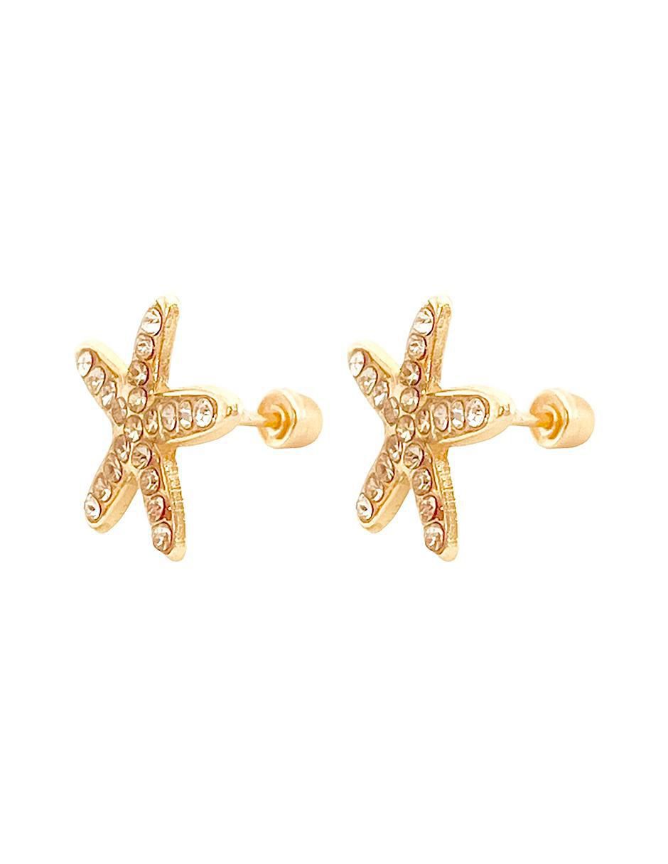 Broqueles de estrella mar de oro con acabado brillante zirconia 2