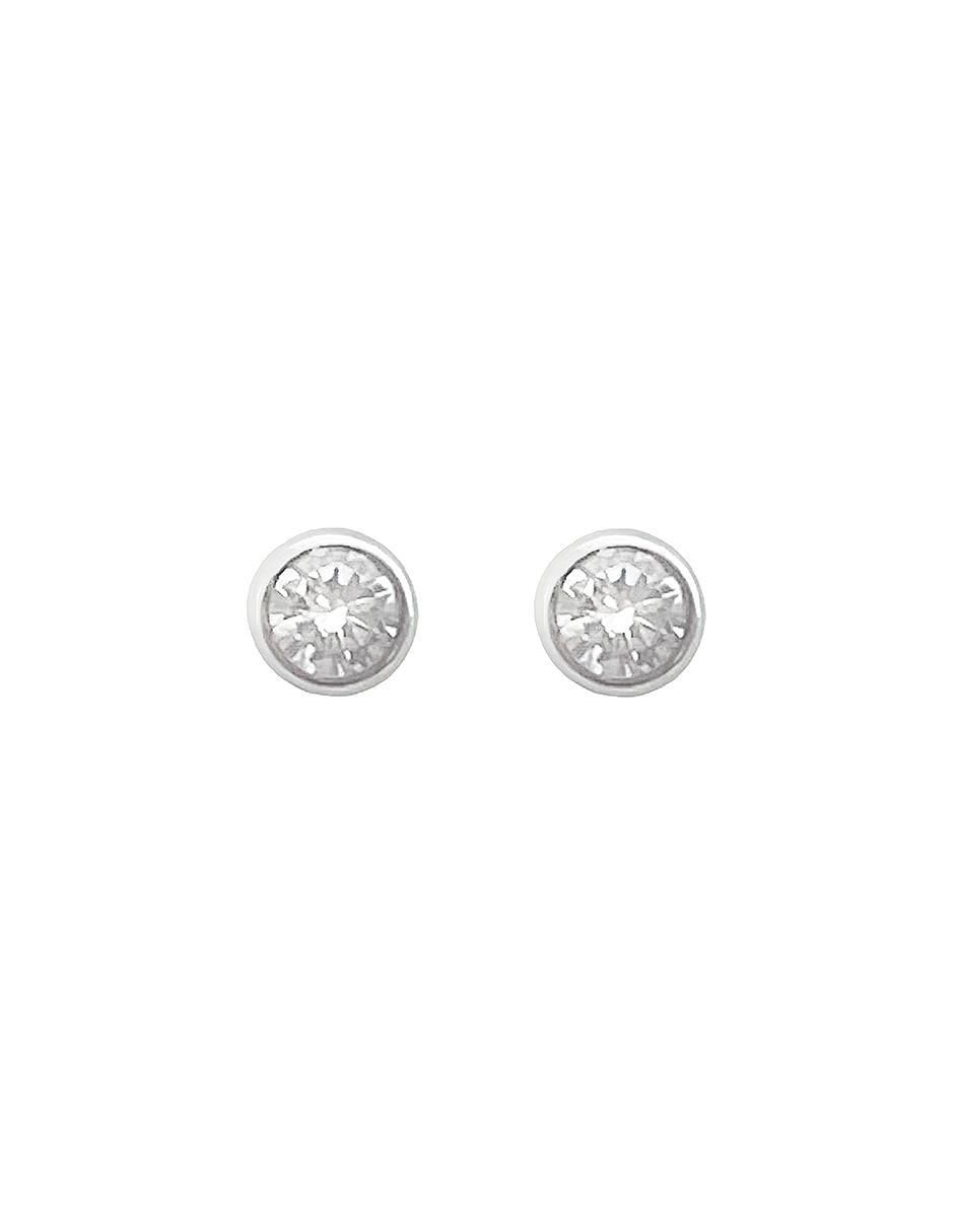 Broqueles redondos de oro blanco con acabado brillante zirconia