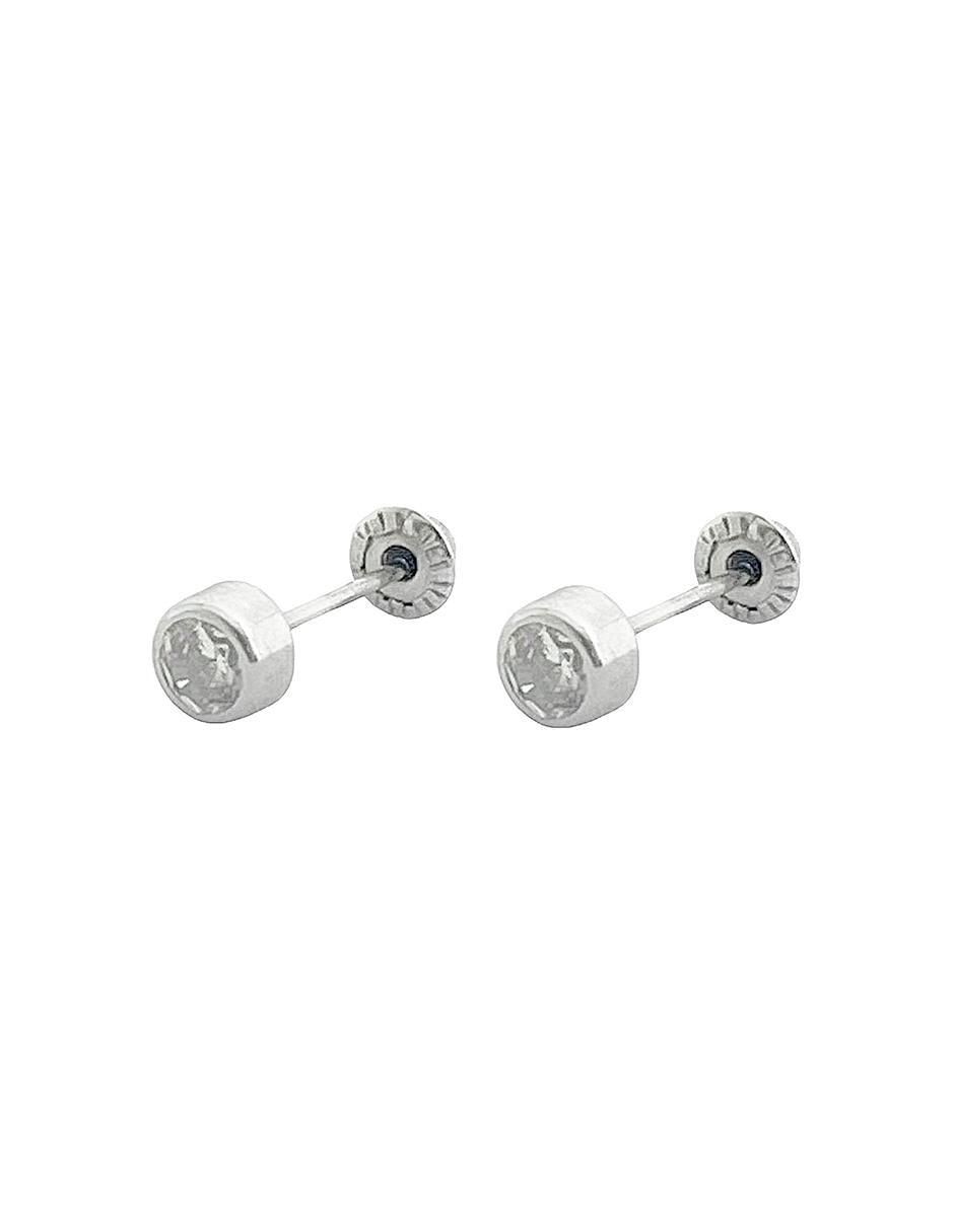 Broqueles redondos de oro blanco con acabado brillante zirconia 2