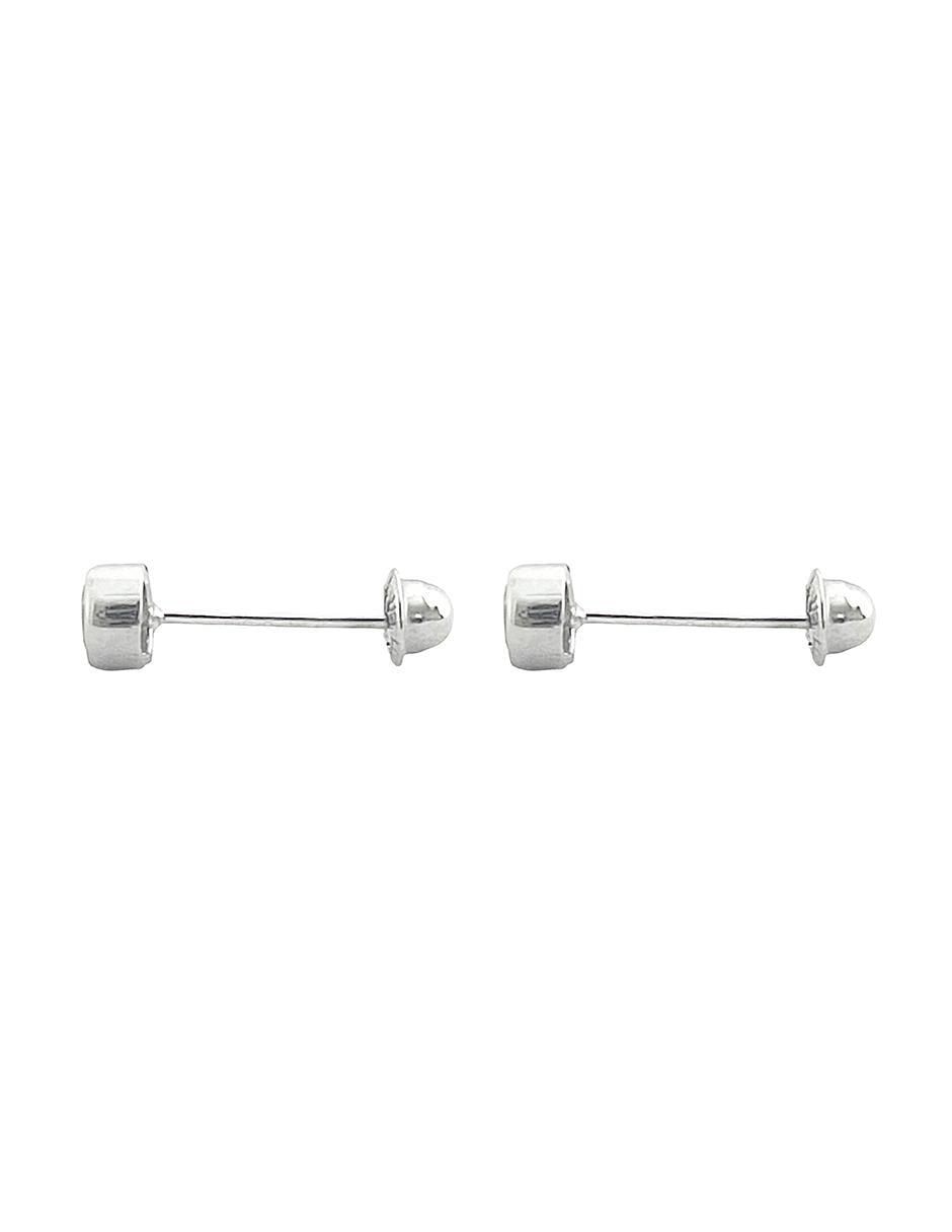 Broqueles redondos de oro blanco con acabado brillante zirconia 3