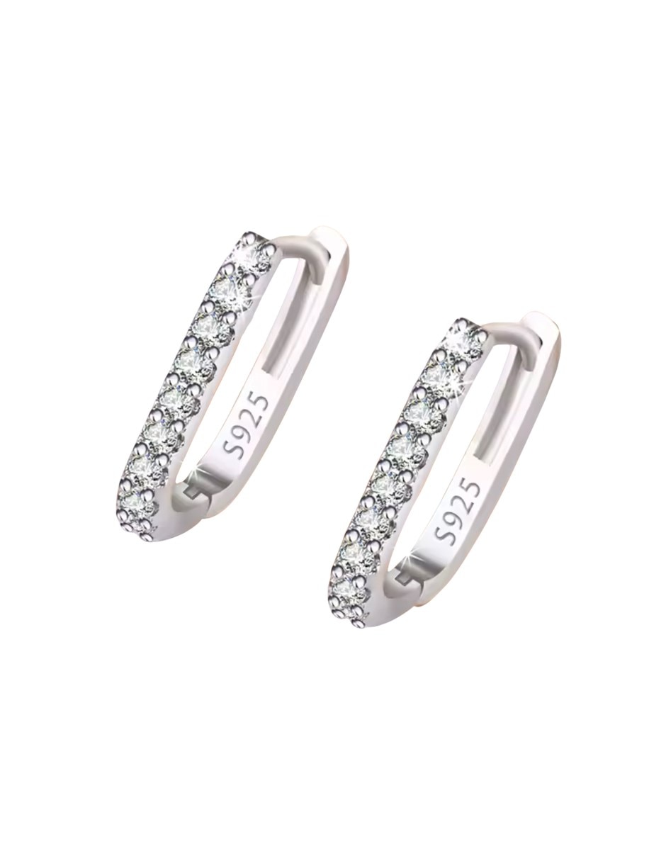 Arracadas rectangulares de plata P 925 con acabado baño rodio moissanita 2
