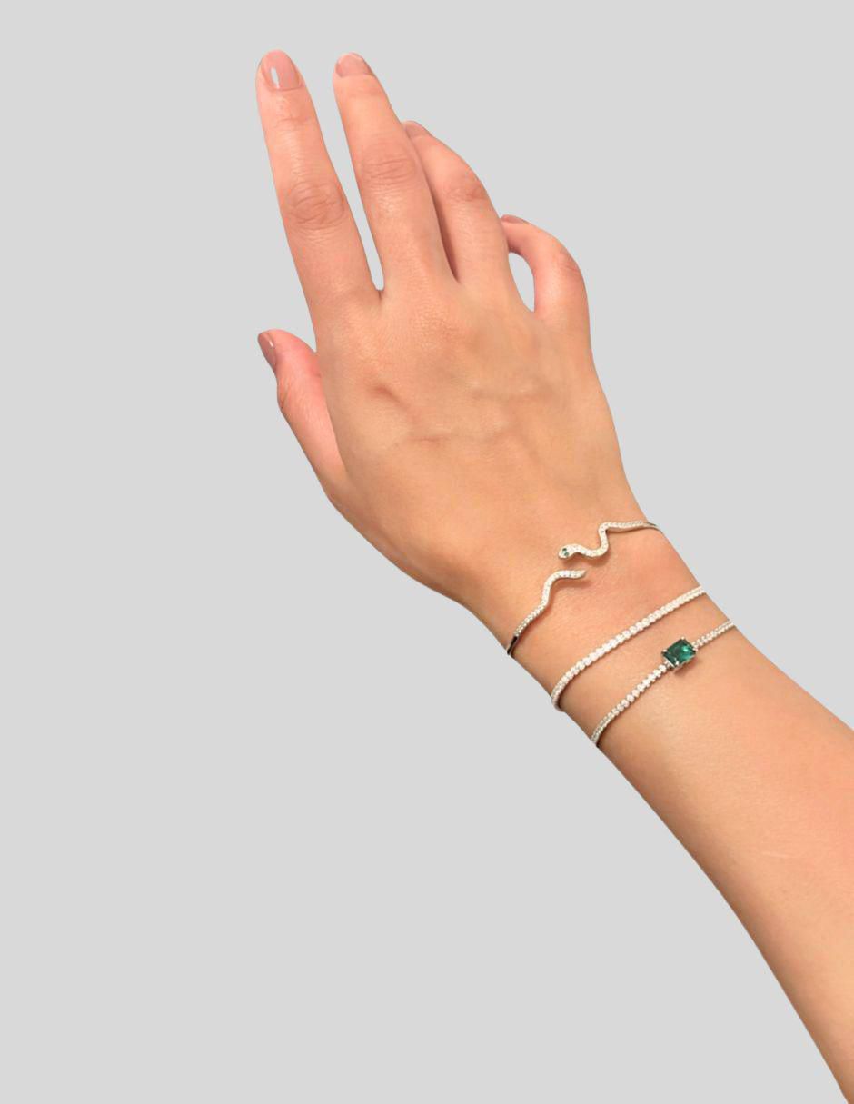 Brazalete de plata P 925 Brillo con acabado pavé 6
