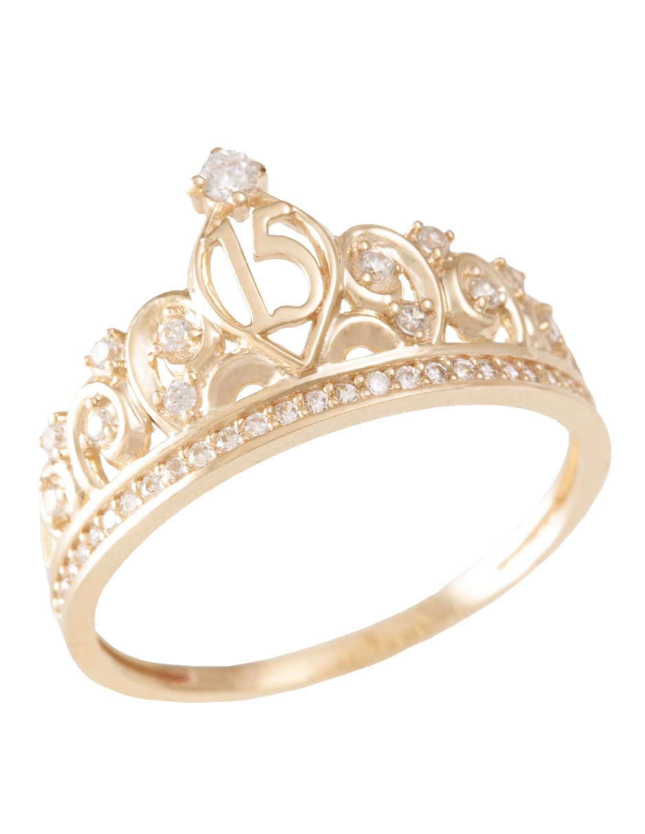 Anillo de corona 14 k de oro zirconia