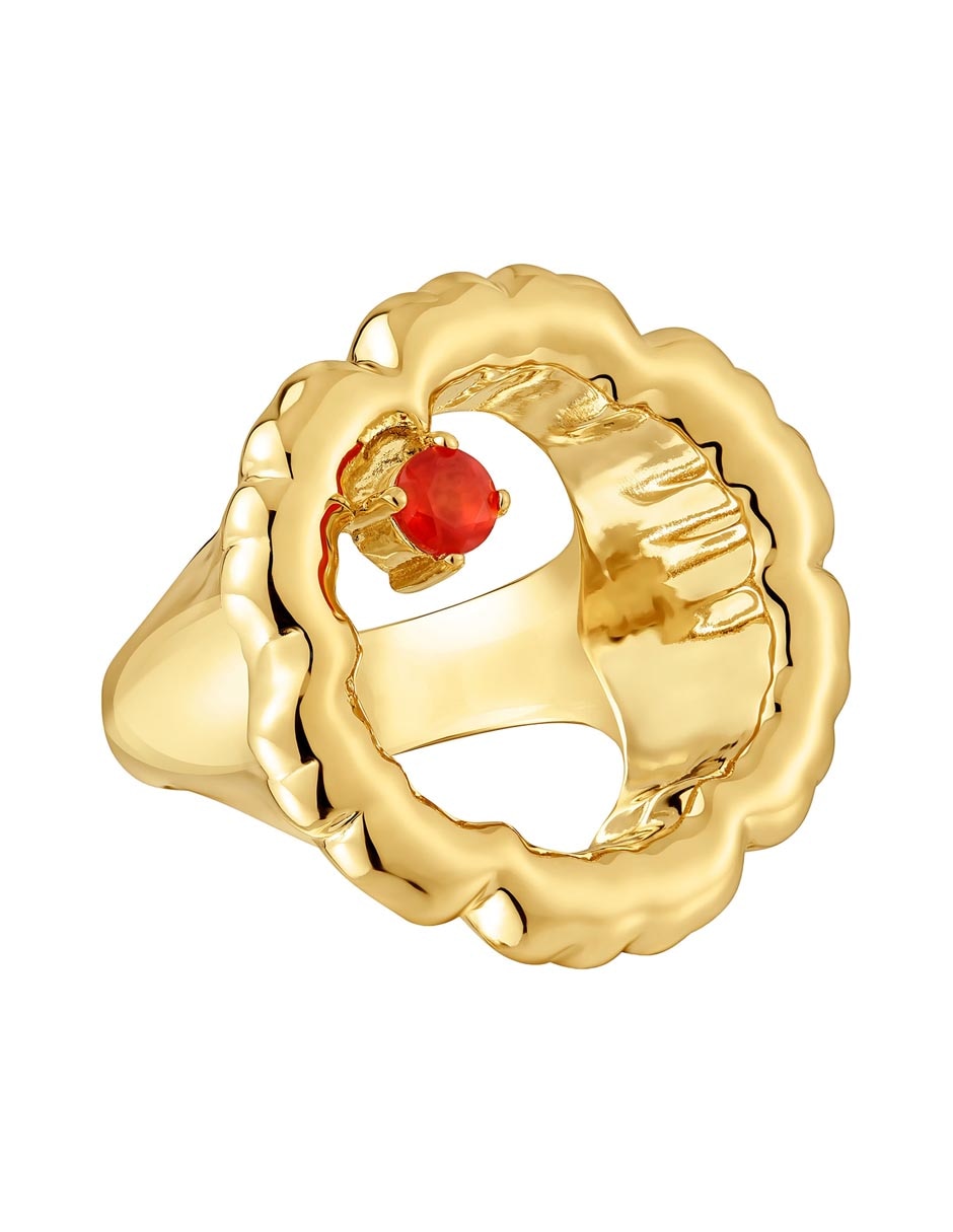 Anillo con gema de flor Cachito Mío de plata P 925 cornalina con acabado baño de oro 6