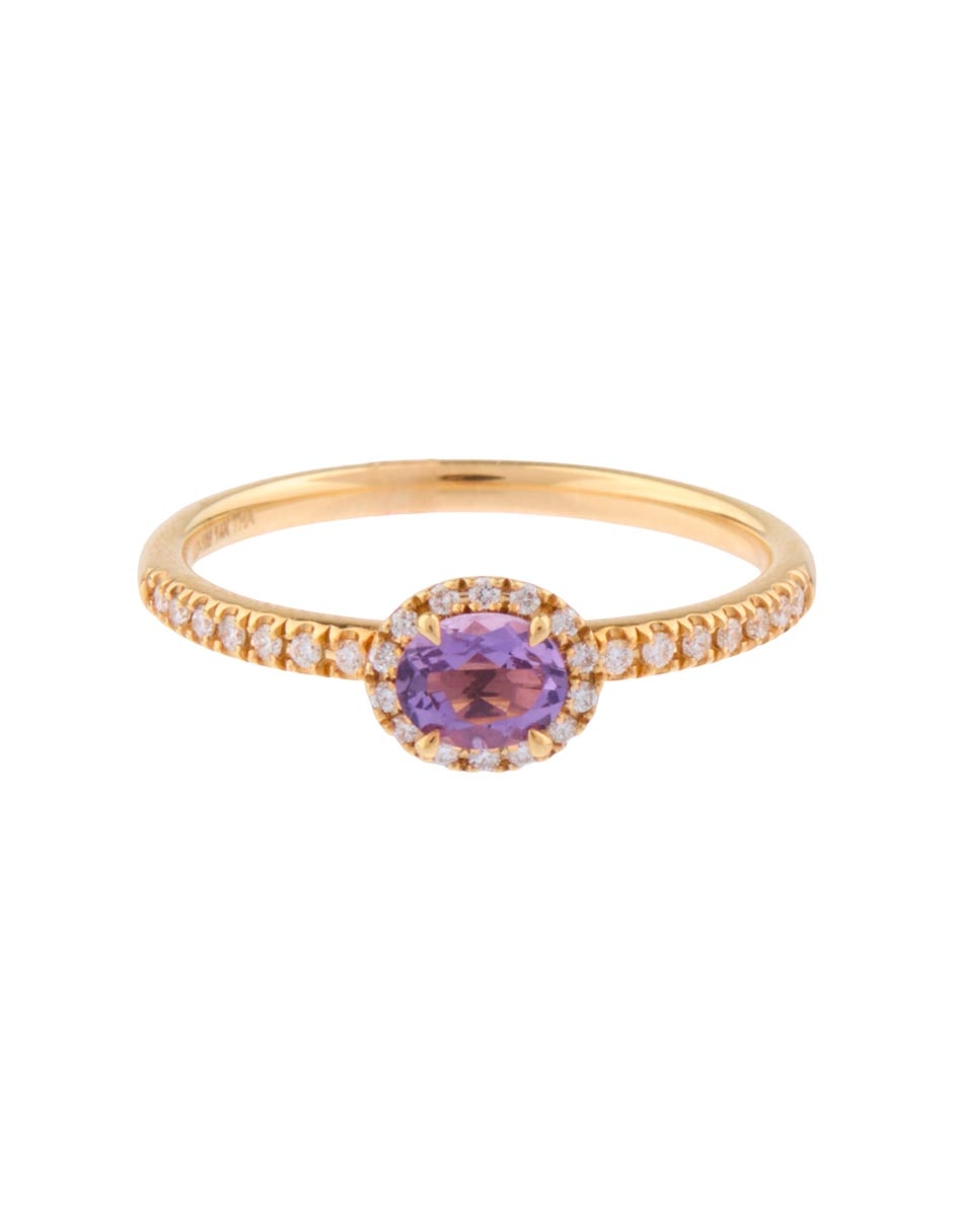 Anillo ovalado 14 k de oro amatista pavé