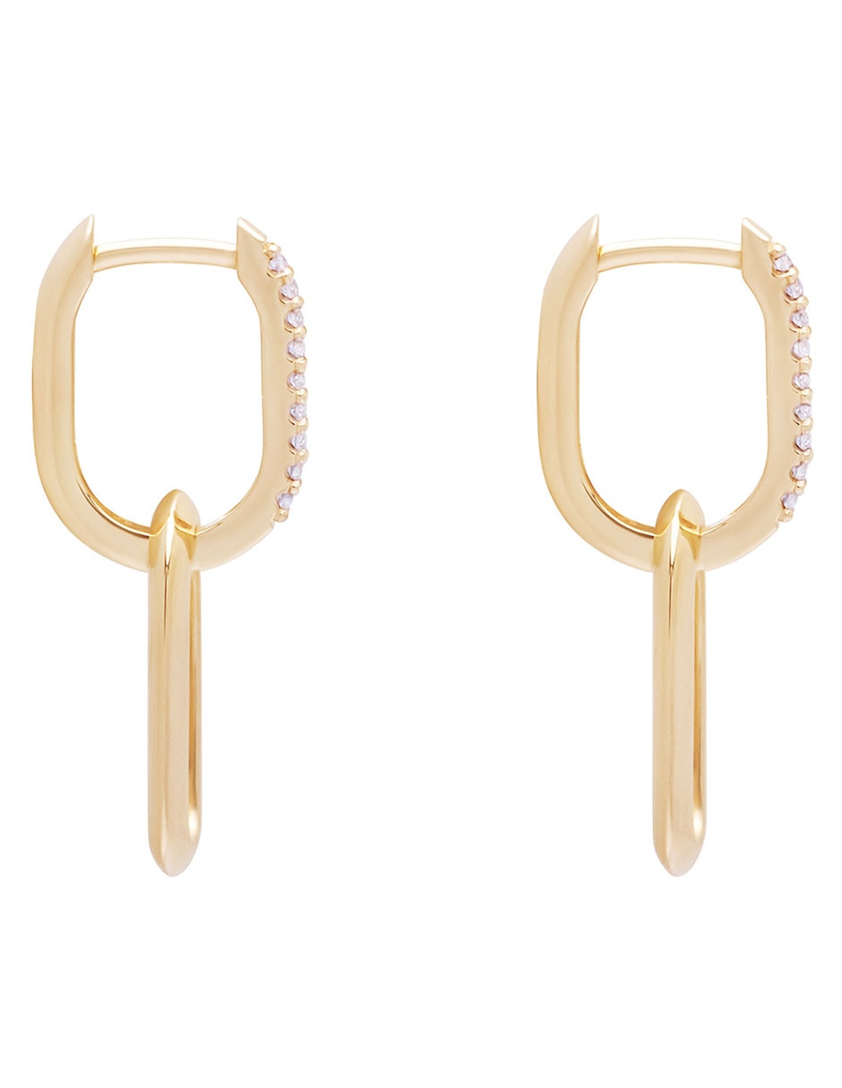 Aretes de eslabones de oro amarillo con acabado pavé diamante 2