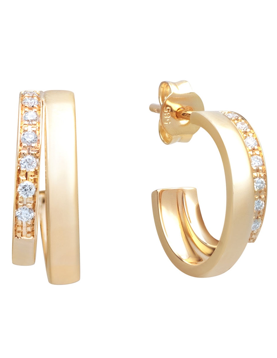 Aretes de aro redondos de oro amarillo con acabado pavé diamante