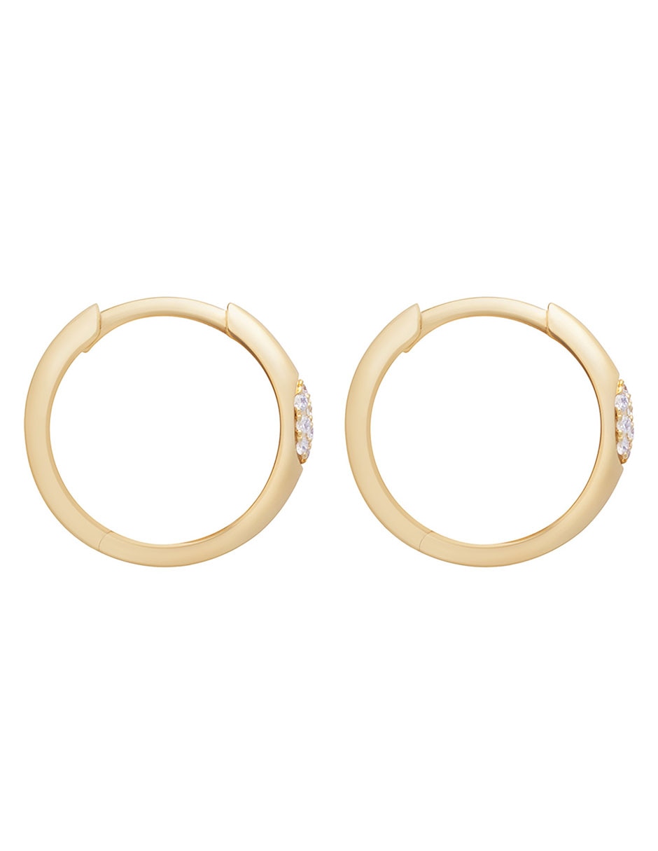 Aretes de aro redondos de oro amarillo con acabado pavé diamante 2