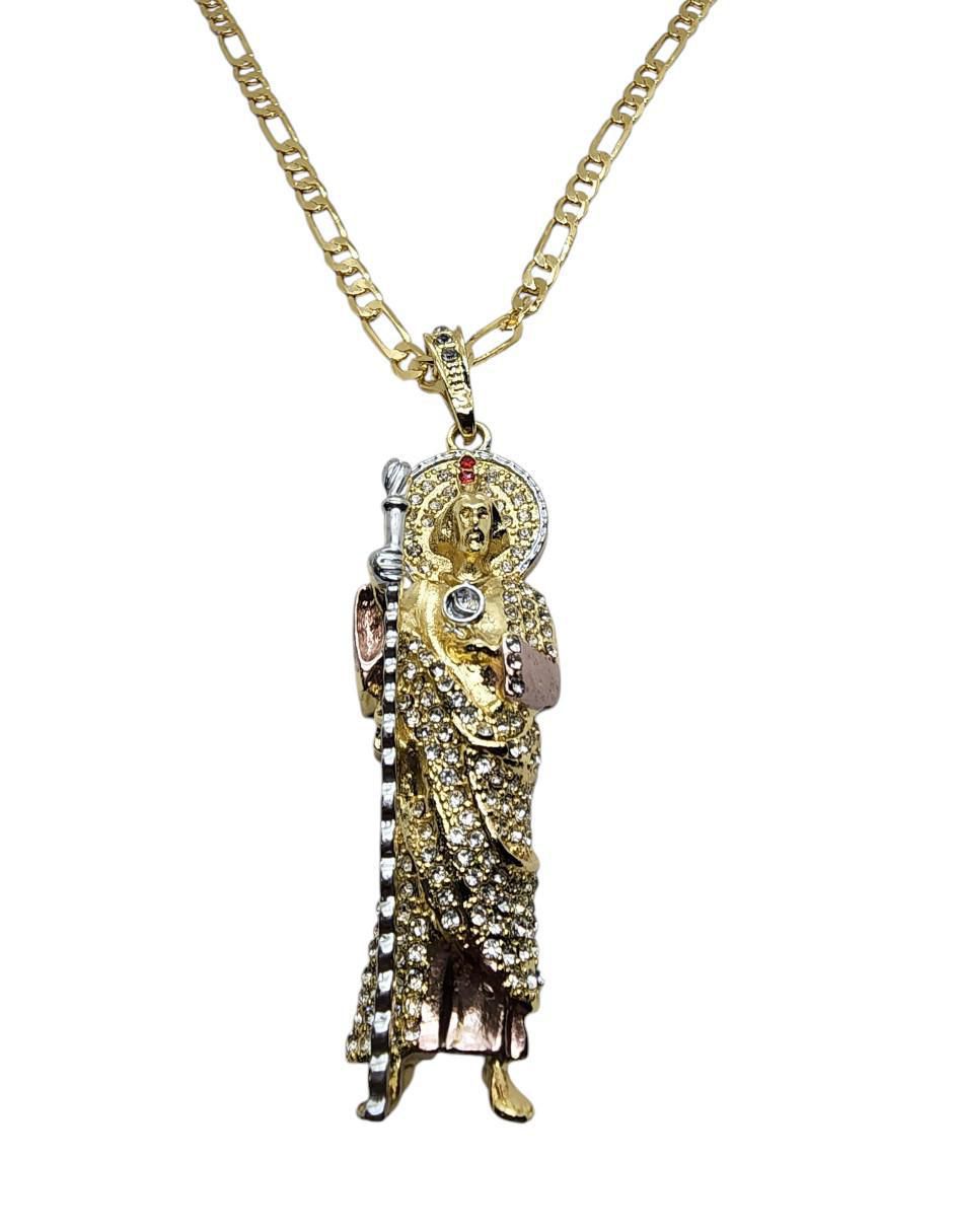 Collar con dije san judas tadeo San Judas de oro laminado 14 K