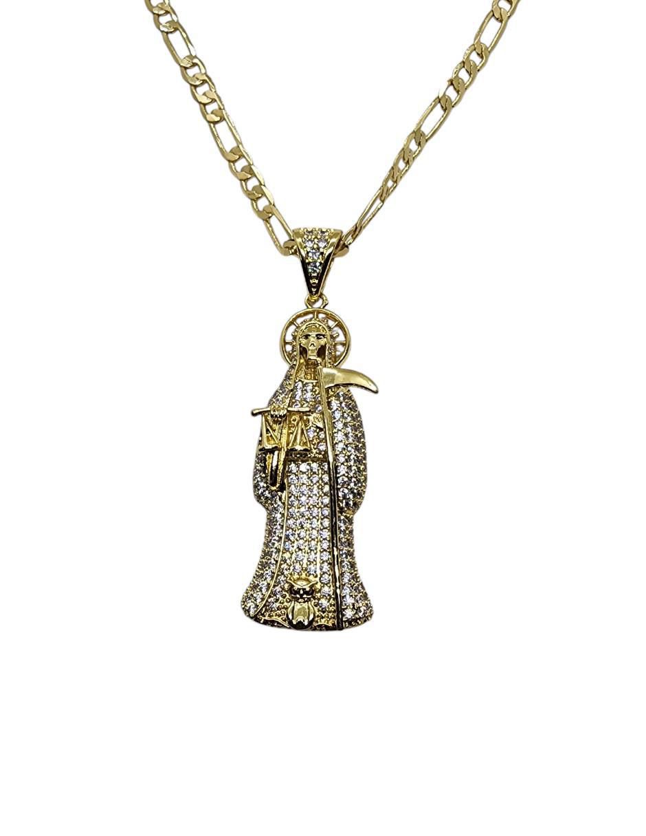 Collar con dije Santa Muerte de oro laminado 14 K
