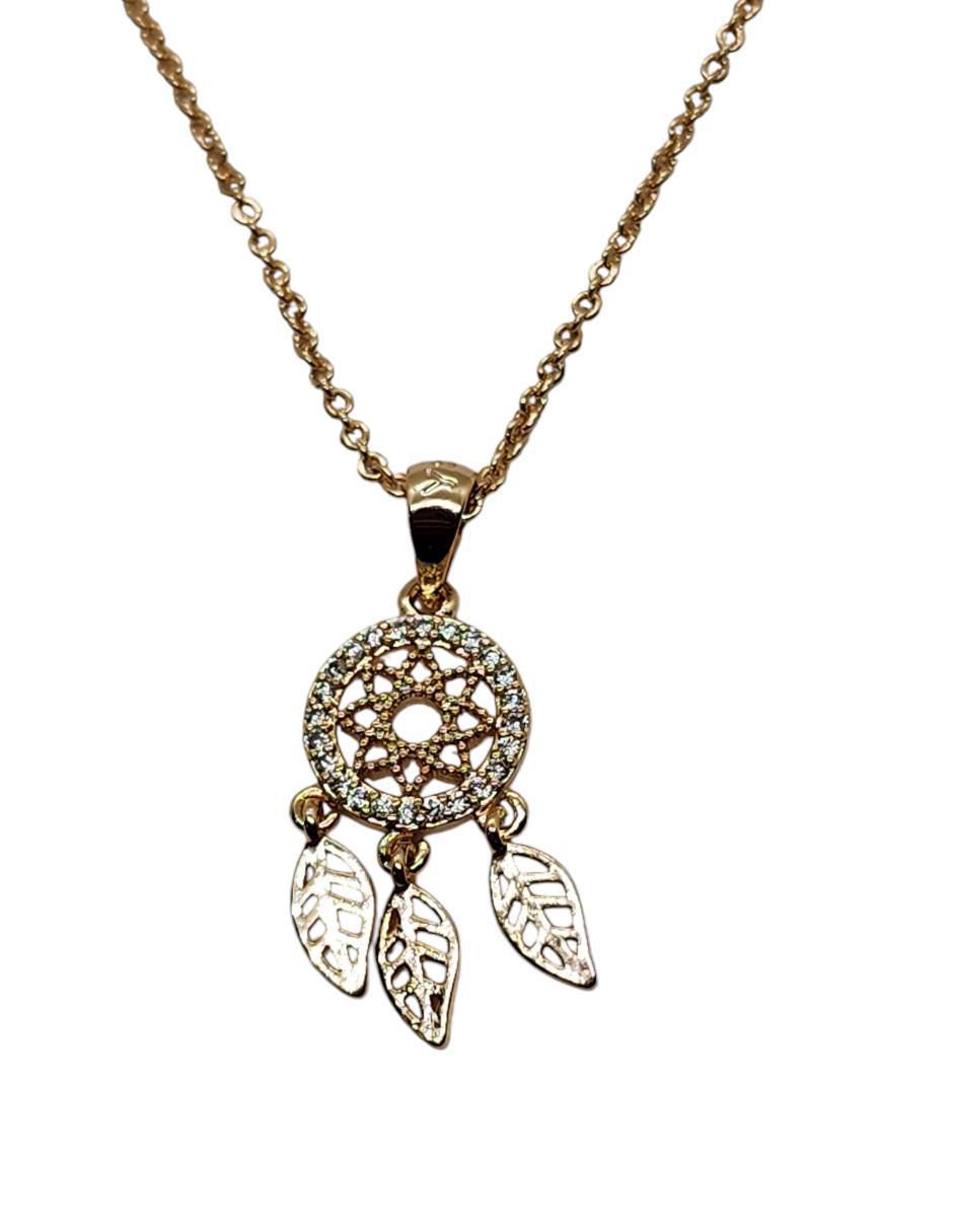 Collar con dije de atrapasueños Sueños Protegidos de oro laminado 14 K