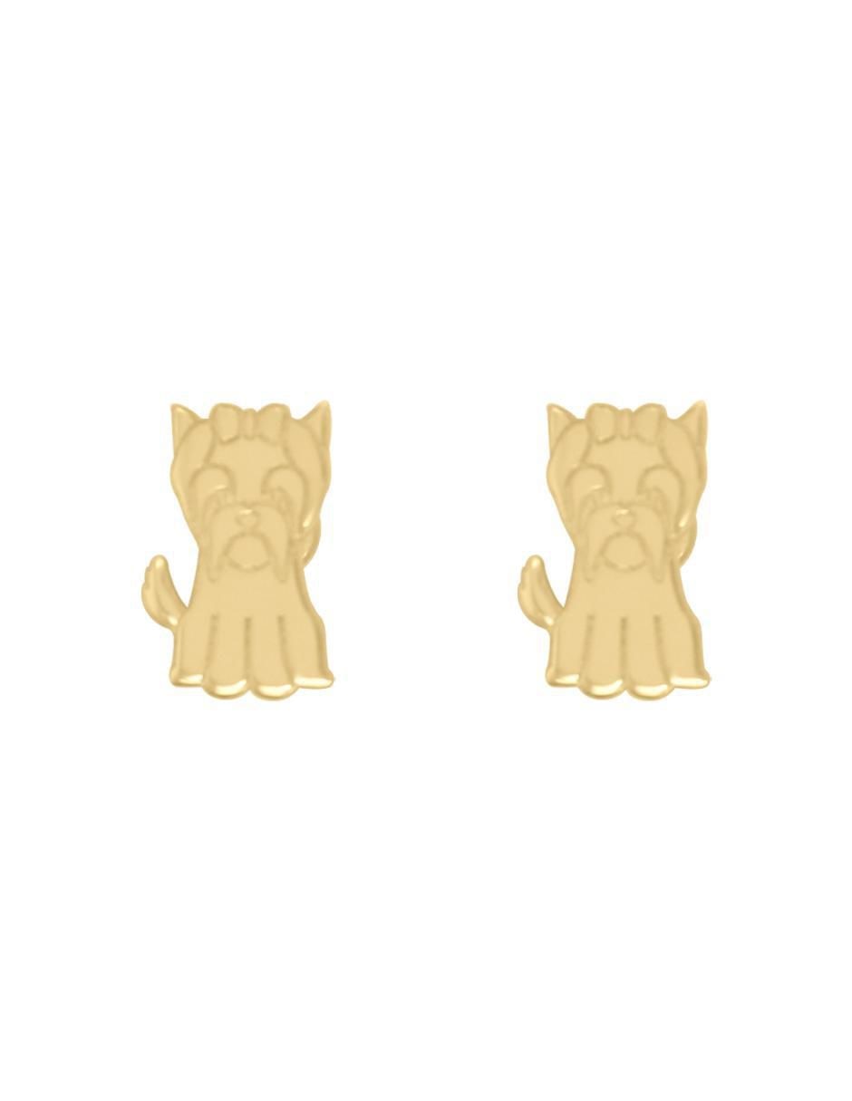 Aretes de perro Yorky de oro con acabado brillante