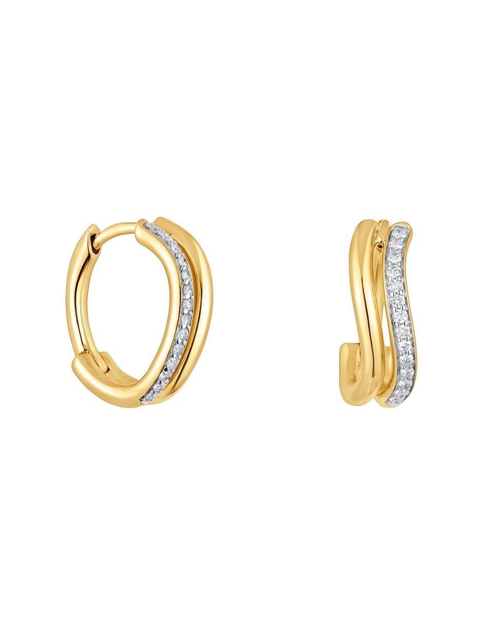 Aretes de aro circulares New Hav de oro amarillo con acabado pavé diamante Aretes de aro circulares New Hav de oro amarillo con acabado pavé diamante
