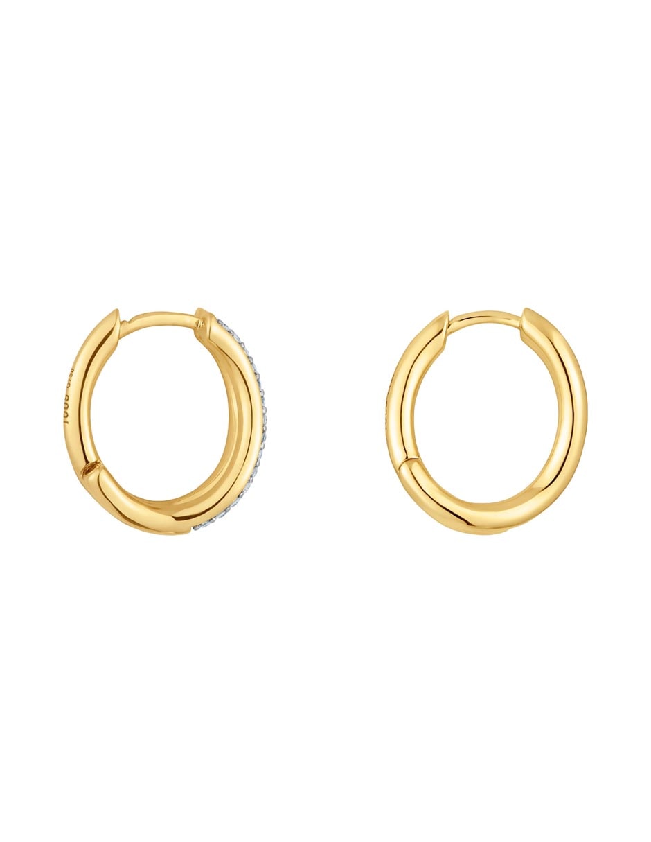 Aretes de aro circulares New Hav de oro amarillo con acabado pavé diamante 2