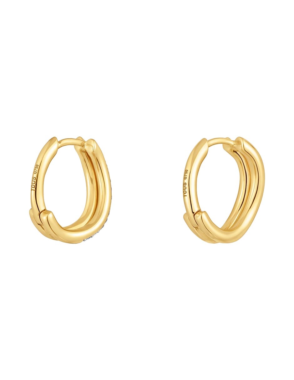 Aretes de aro circulares New Hav de oro amarillo con acabado pavé diamante 3