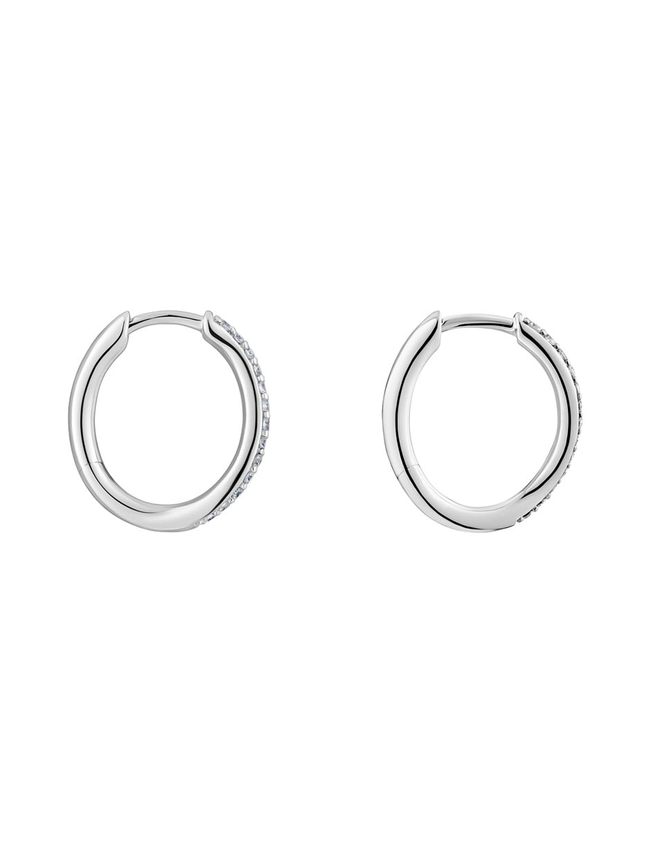 Aretes de aro circulares New Hav de oro blanco con acabado pavé diamante 2