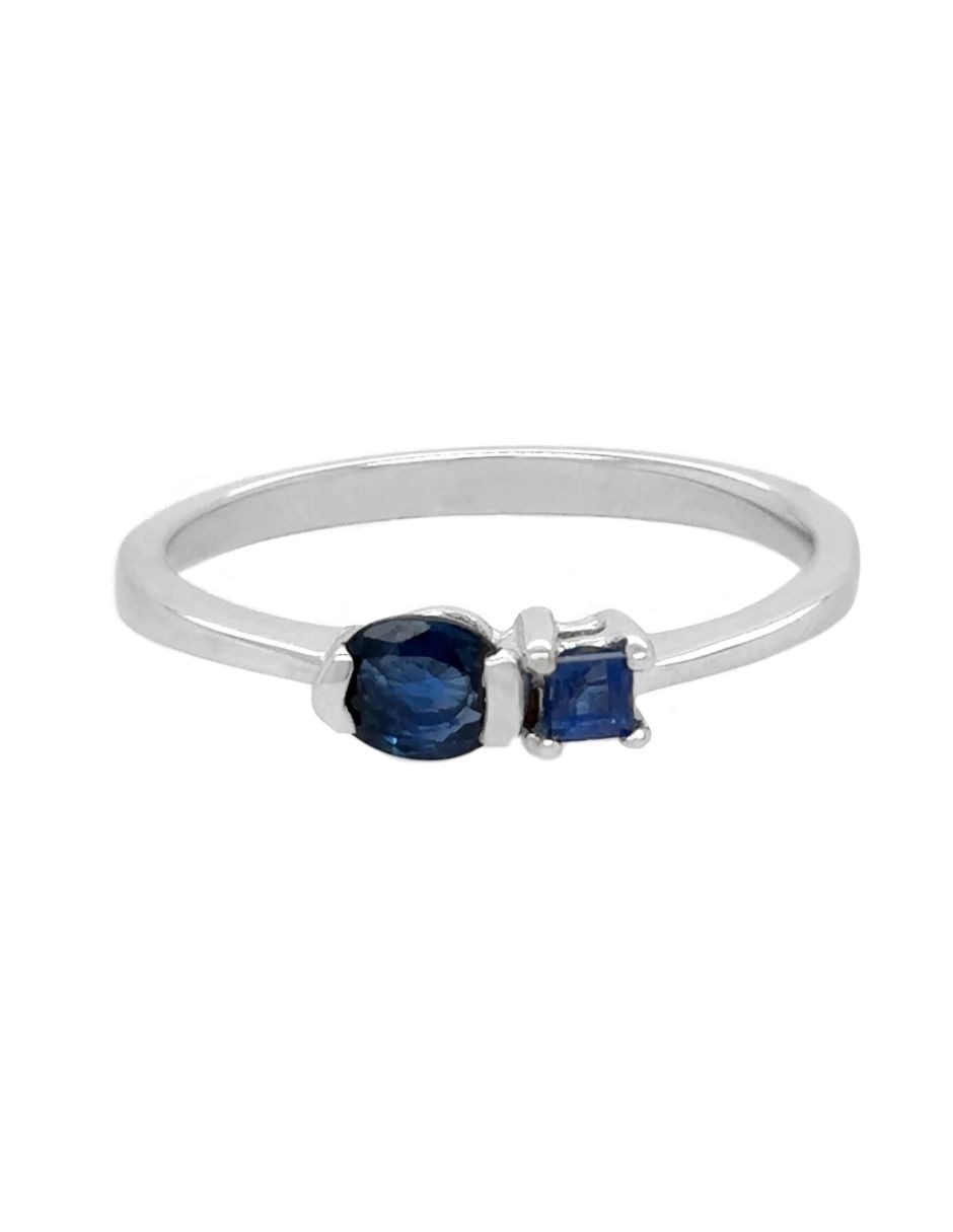 Anillo 14 k de oro blanco zafiro brillante