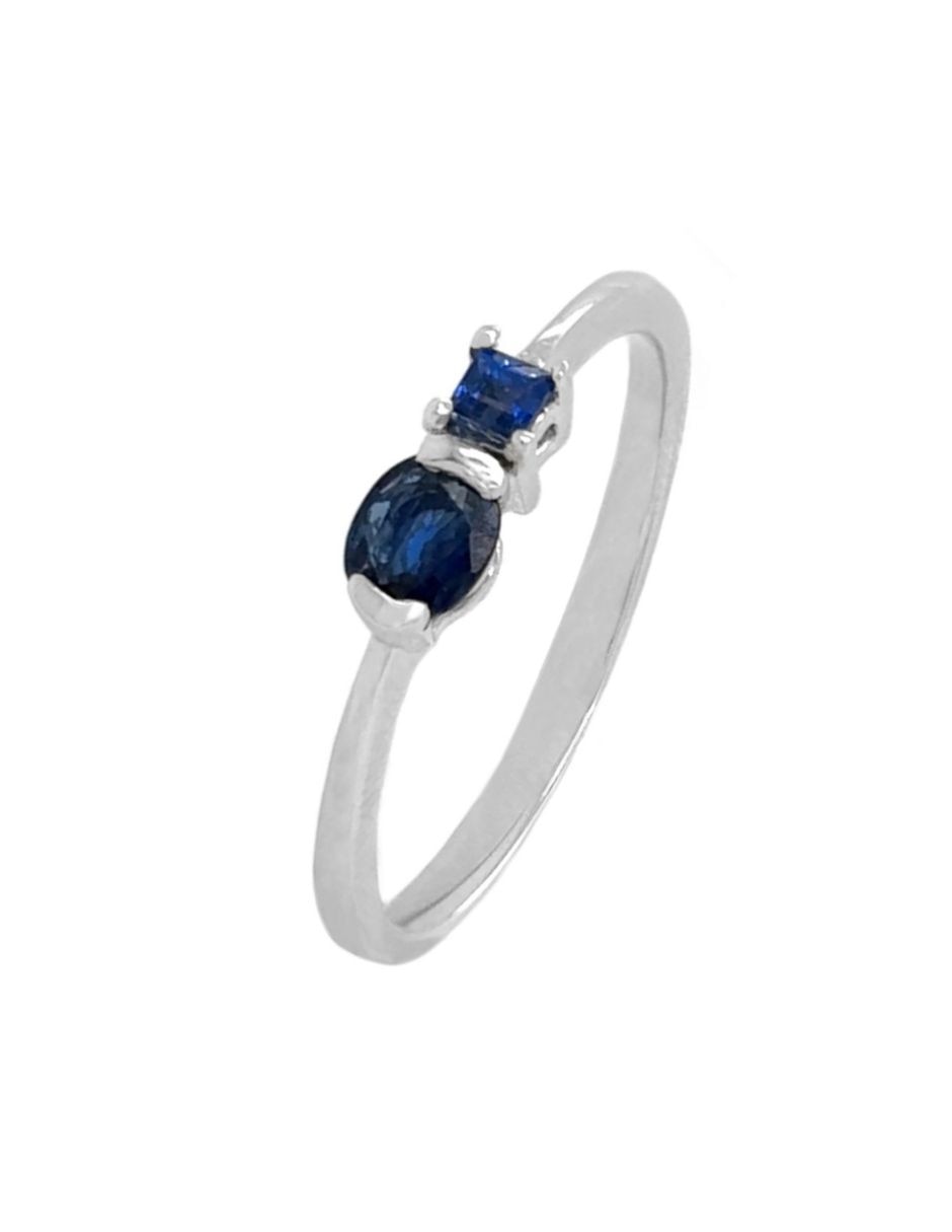 Anillo 14 k de oro blanco zafiro brillante 2