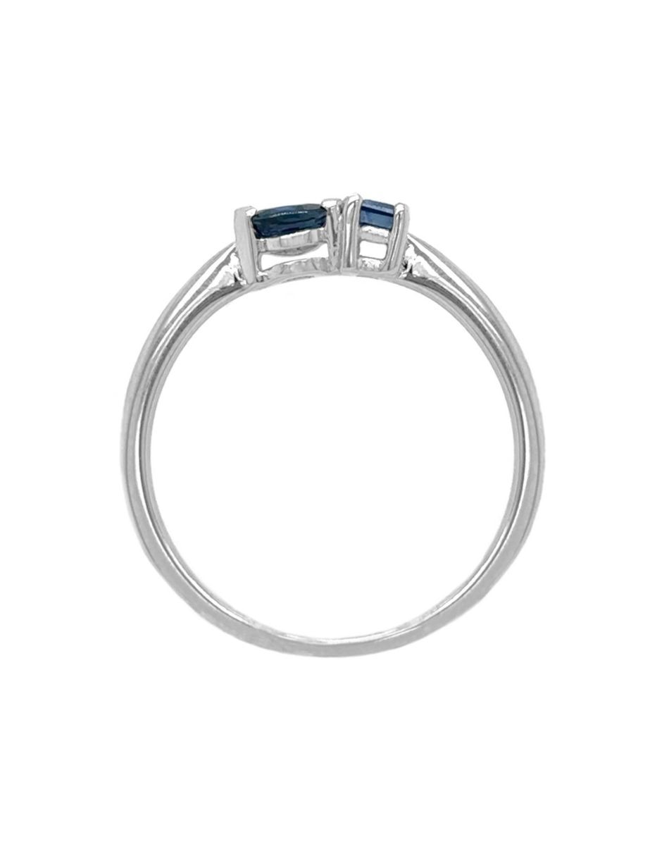 Anillo 14 k de oro blanco zafiro brillante 3