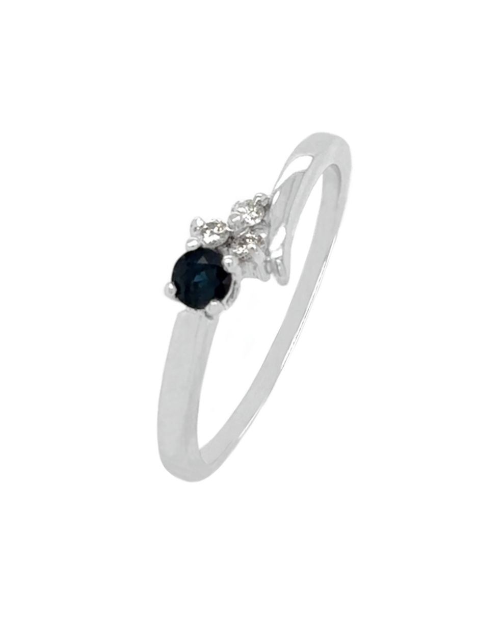 Anillo 14 k de oro blanco zafiro y diamante pulido 2