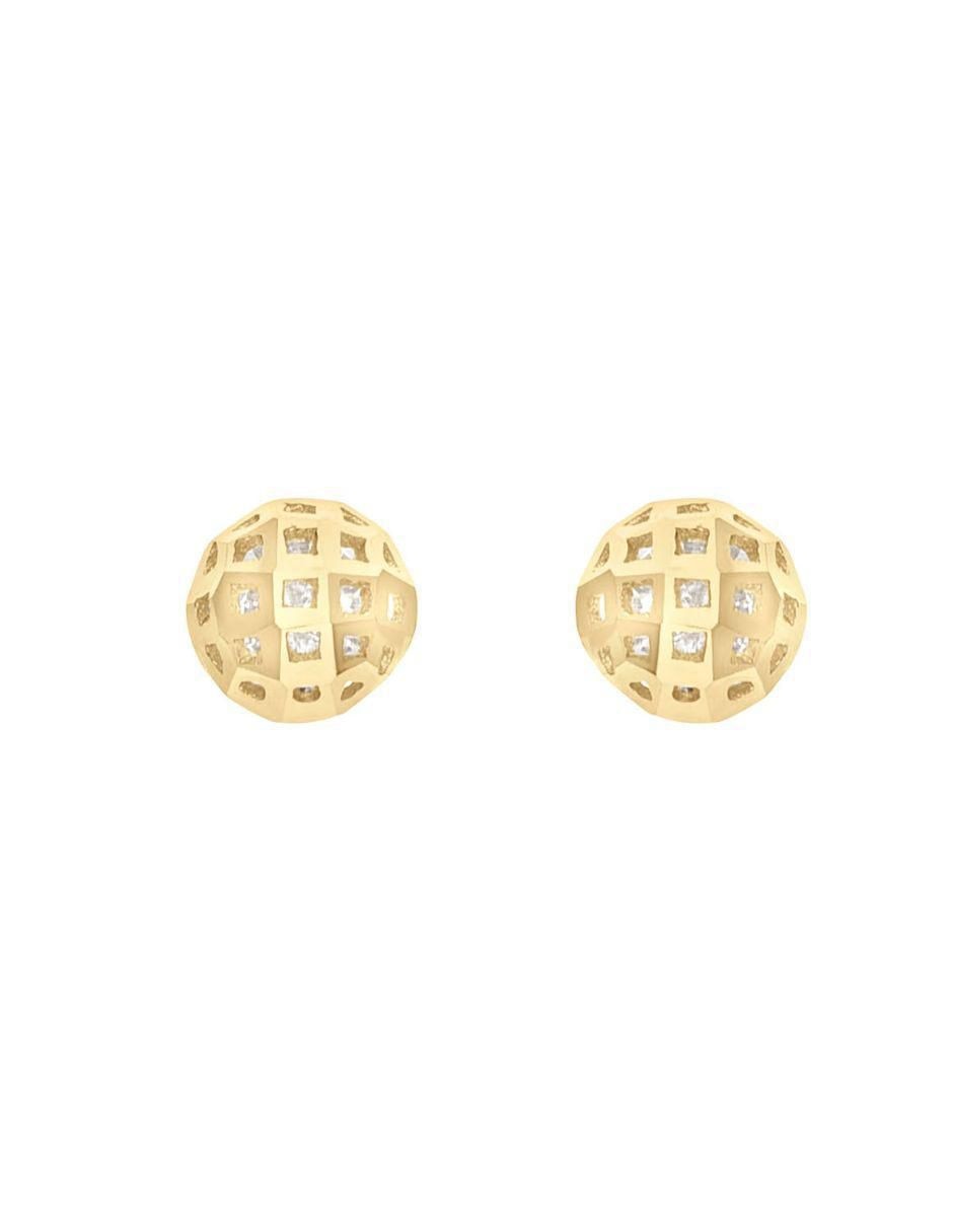 Broqueles circulares de oro amarillo 10 K con acabado brillante zirconia