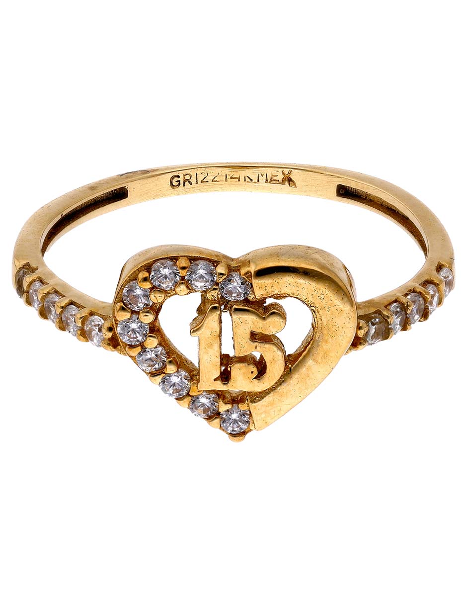 Anillo de corazón 14 K de oro zirconia pavé