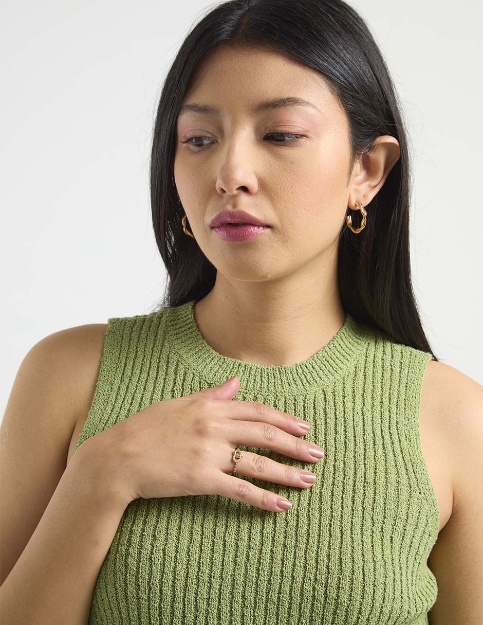Anillo de corazón 14 K de oro zirconia pavé 4