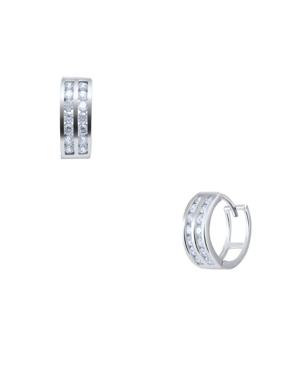Arracadas de oro blanco con acabado brillante zirconia 2