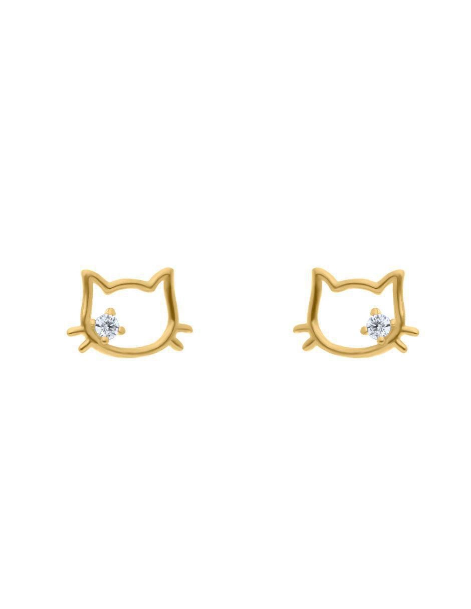 Broqueles de gato Hello Kitty de oro amarillo con acabado brillante zirconia