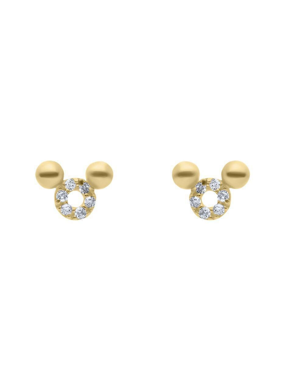 Broqueles de ratón Mickey de oro amarillo con acabado brillante zirconia