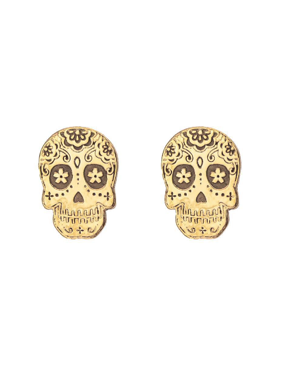 Broqueles de catrina Hecho En México de plata P 925 con acabado baño de oro