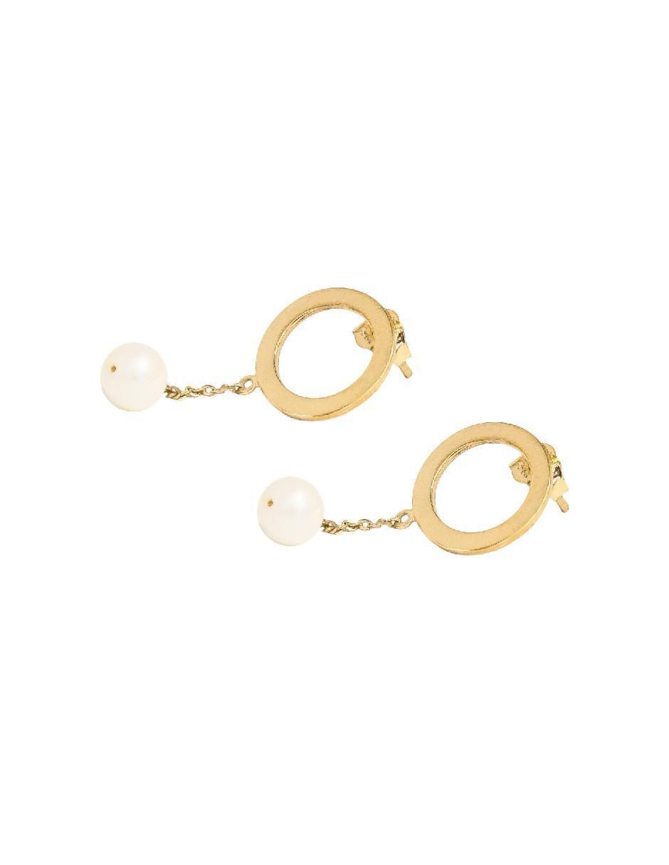 Aretes circulares Somos Uno de plata P 925 con acabado baño de oro perla de agua
