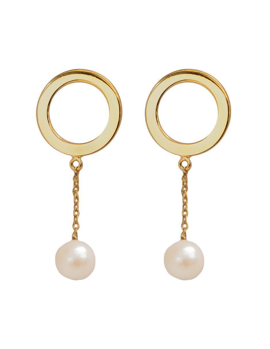 Aretes circulares Somos Uno de plata P 925 con acabado baño de oro perla de agua 2