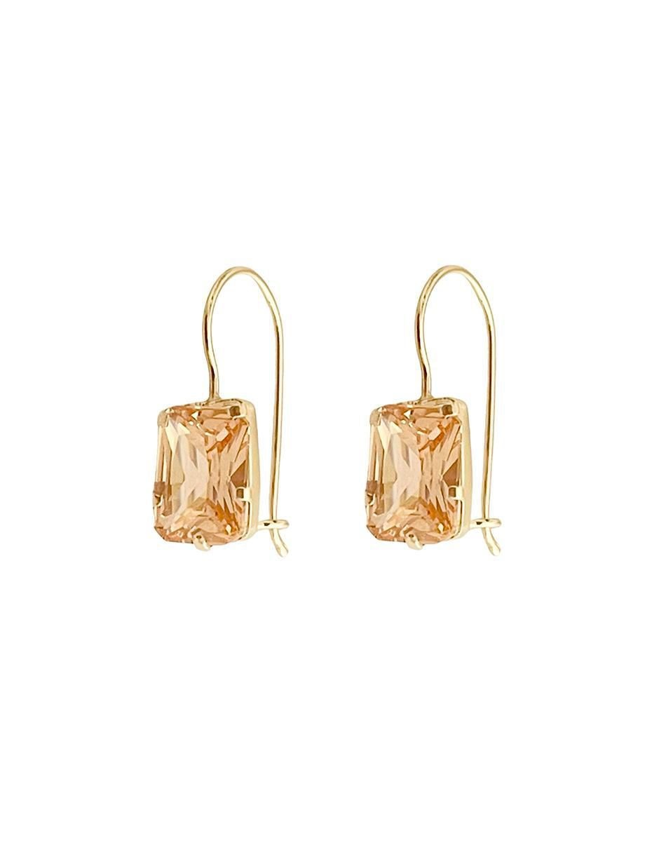 Aretes rectangulares de oro con acabado brillante zirconia 5