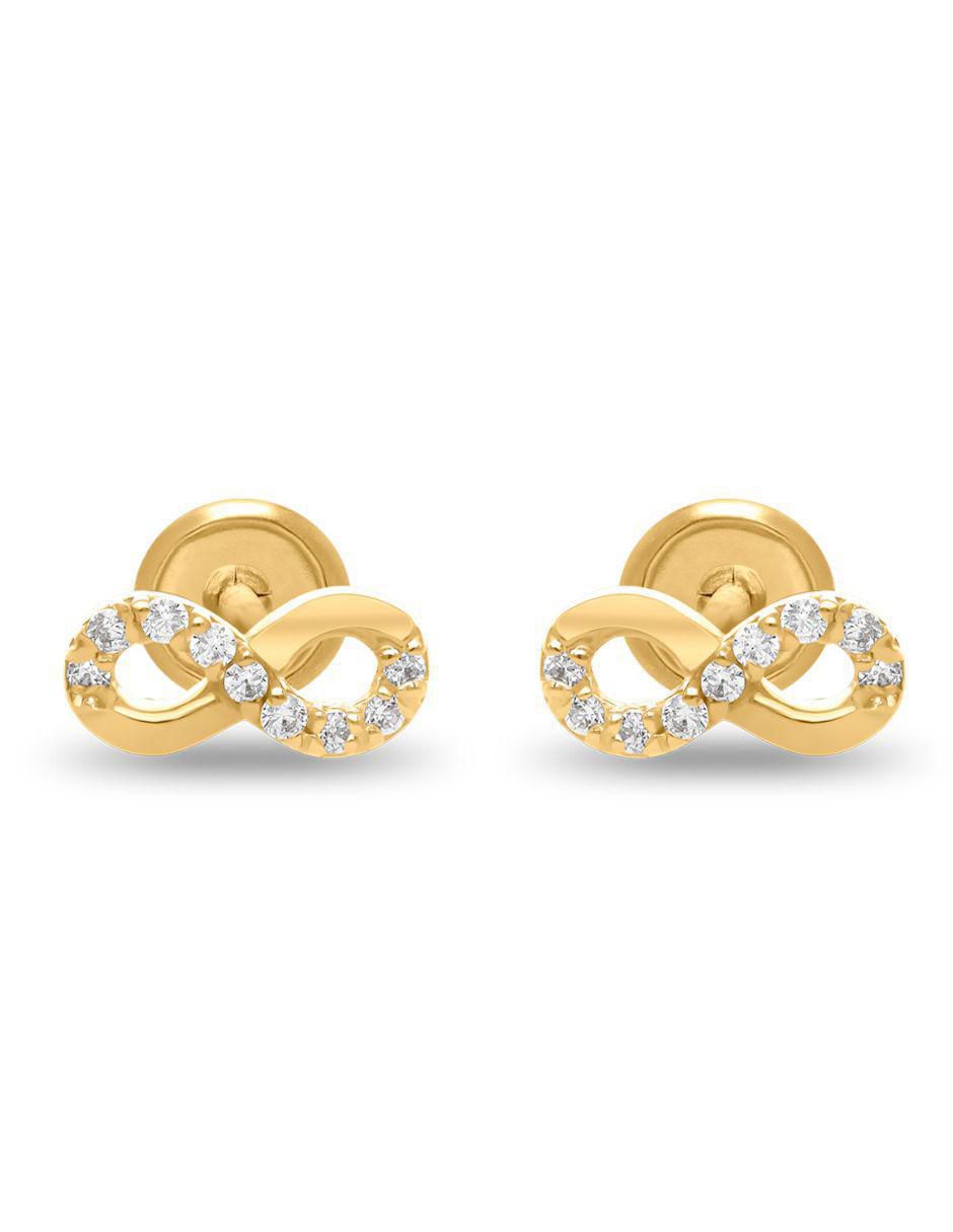 Broqueles de infinito de oro amarillo con acabado brillante zirconia