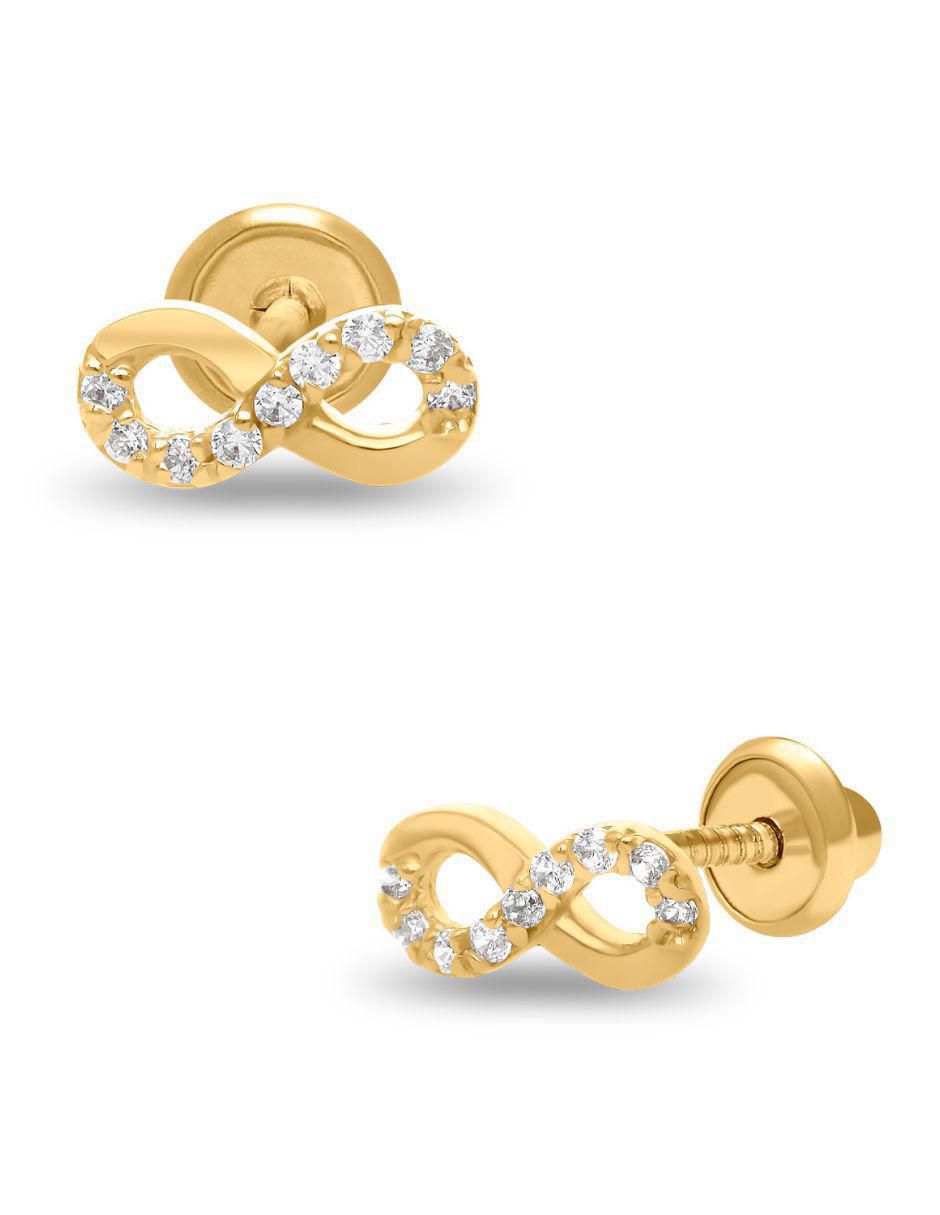 Broqueles de infinito de oro amarillo con acabado brillante zirconia 2