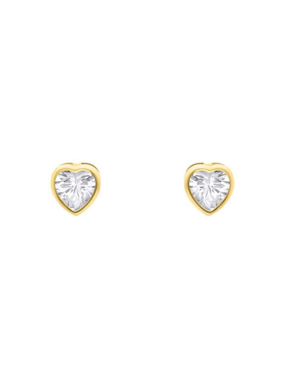 Broqueles de corazón de oro amarillo con acabado brillante zirconia Broqueles de corazón de oro amarillo con acabado brillante zirconia