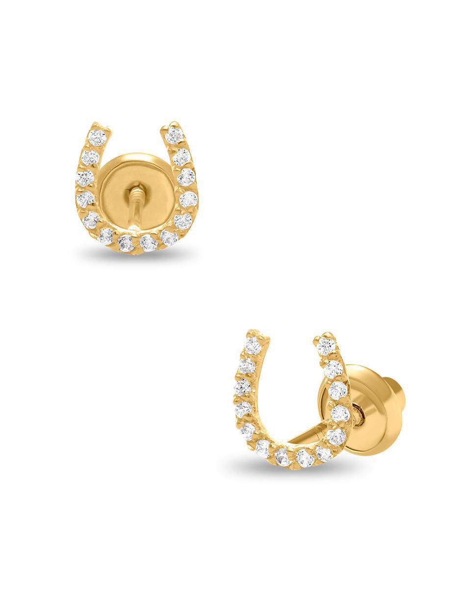 Broqueles de herradura de oro amarillo con acabado brillante zirconia 2