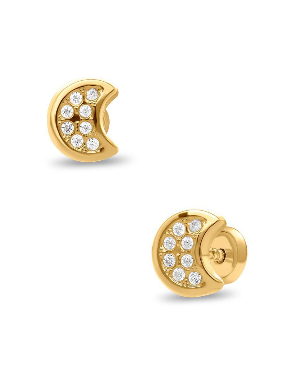 Broqueles de media luna de oro amarillo con acabado brillante zirconia