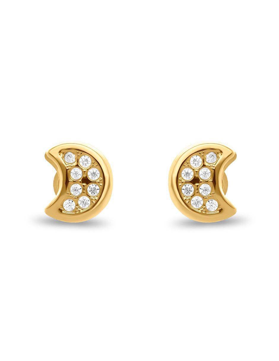 Broqueles de media luna de oro amarillo con acabado brillante zirconia 2