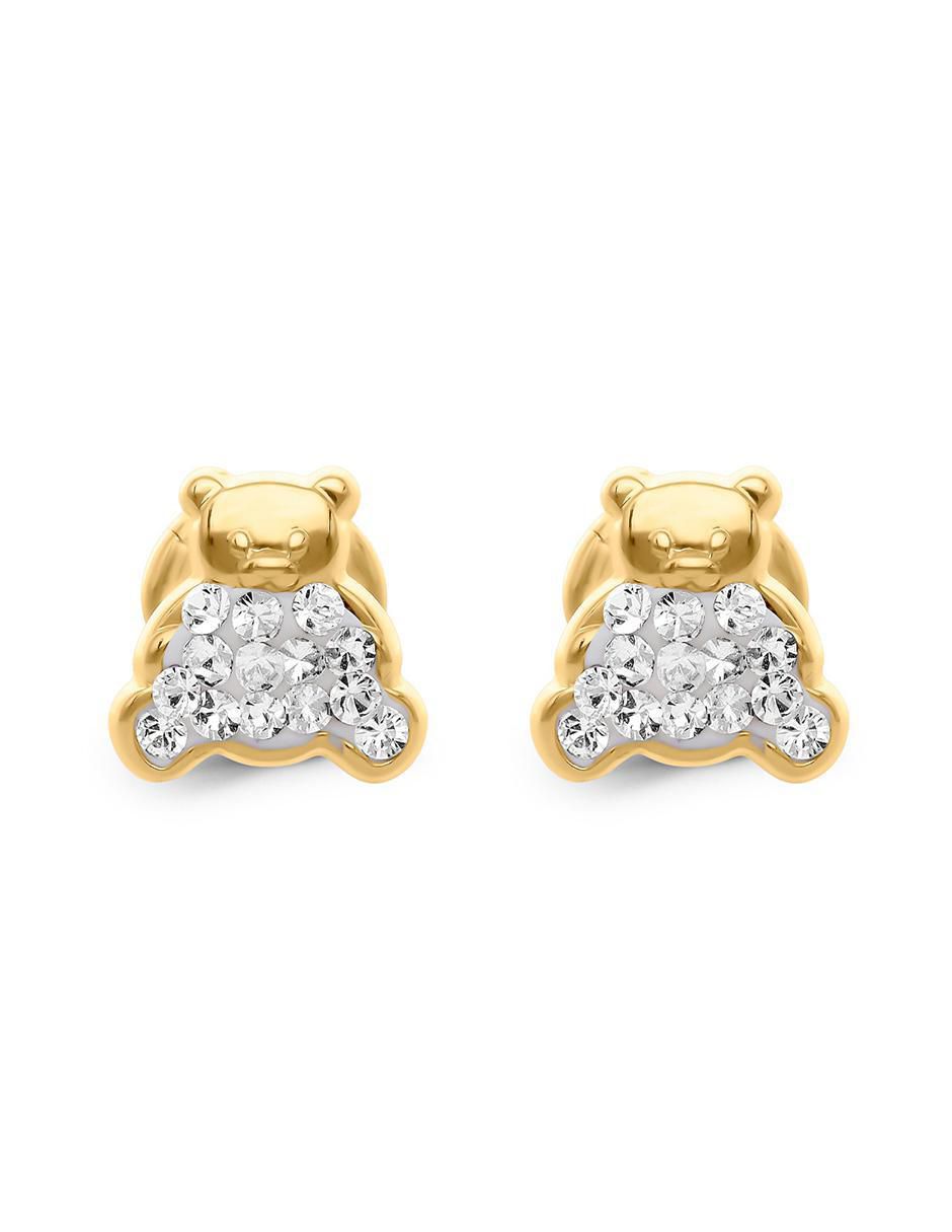 Broqueles de oso de oro amarillo con acabado brillante zirconia