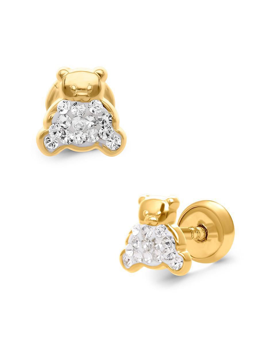 Broqueles de oso de oro amarillo con acabado brillante zirconia 2