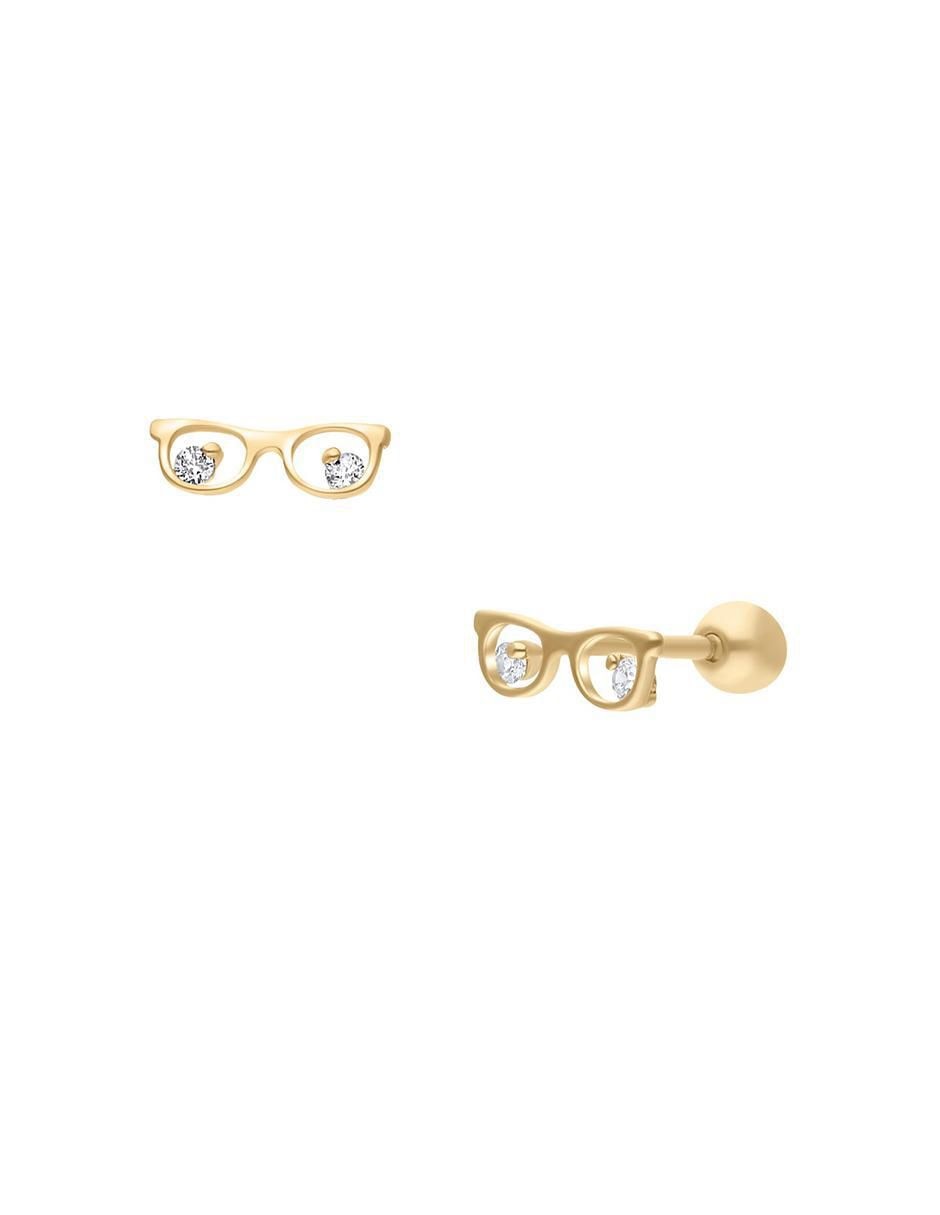Broqueles de ojo de oro amarillo 10 K con acabado brillante zirconia 2